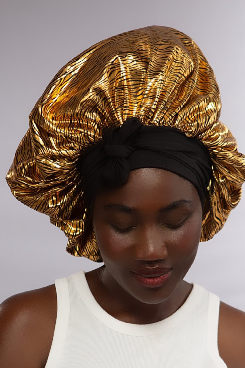 Silky Hair Bonnets- Gold and Black